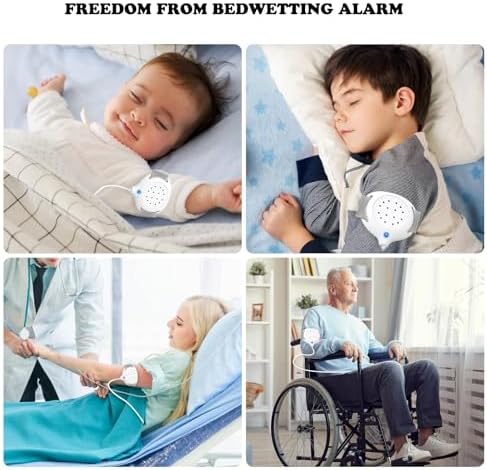 Compact white bedwetting alarm unit with blue LED indicator