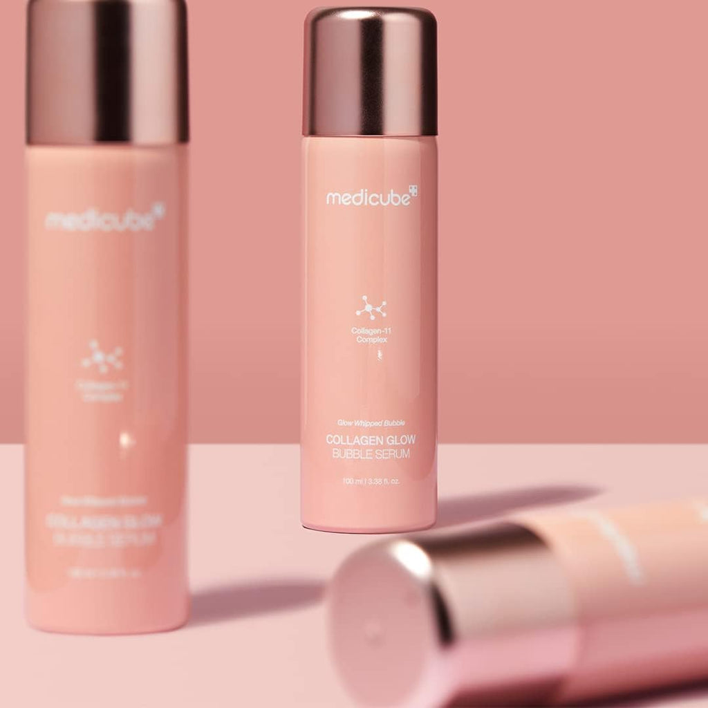 Medicube collagen glow bubble serum ingredient details on box
