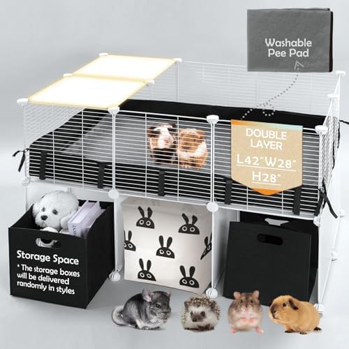 MEEXPAWS Guinea Pig Cages Small Animal Playpen Large with Waterproof PVC Liner & Washable Pee Pad & Storage Space, C&C Cage for Guinea Pigs, Hamsters, Kitten, Indoor Pet Enclosure Wire Yard Playpen - Image 2