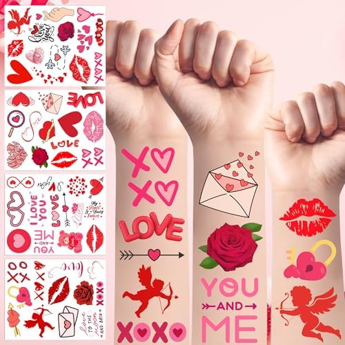 Long lasting fake tattoos with kiss tattoos and lips tattoo motifs for adults party fun
