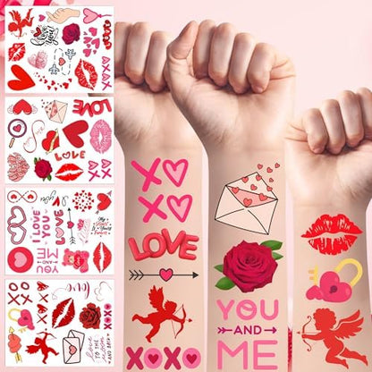 Long lasting fake tattoos with kiss tattoos and lips tattoo motifs for adults party fun