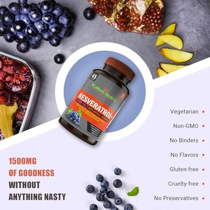 Kaibro Nutra resveratrol capsules bottle with ingredient information