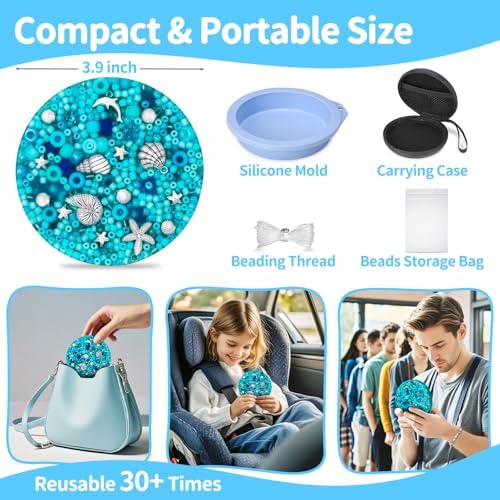 Side angle view highlighting the texture of embedded starfish and seashell charms in the blue silicone.