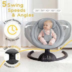 Monniebaby baby swing angled view featuring hanging plush toys