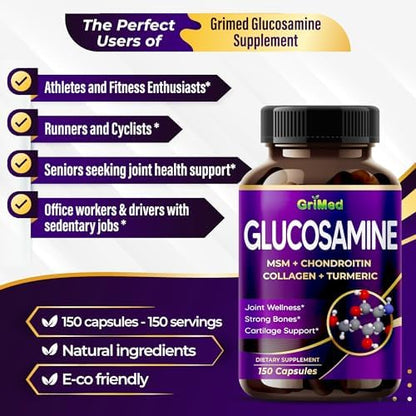 GriMed Glucosamine 12,000mg - X12 Power with MSM, Chondroitin, Collagen, Turmeric for Joint Wellness, Strong Bones, Cartilage Support - Image 5
