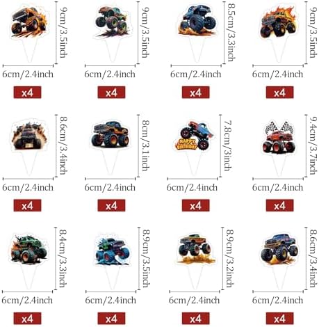 Checkered flag and truck design cupcake toppers for boys