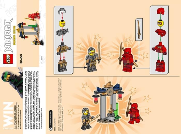 Side view of Kai and Rapton minifigures engaging in a temple battle play scene