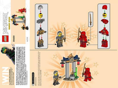 Side view of Kai and Rapton minifigures engaging in a temple battle play scene