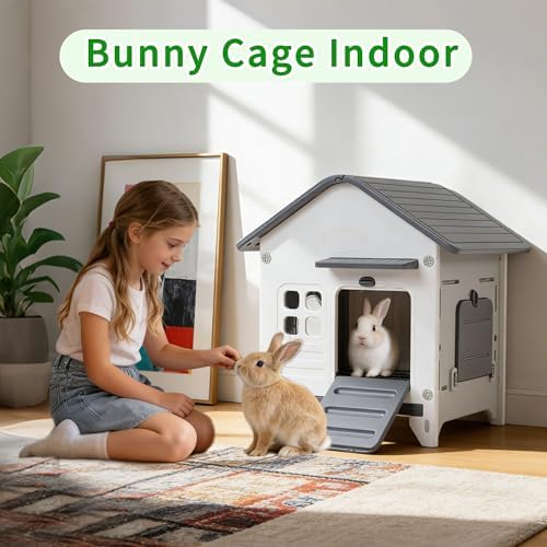Rockever Plastic Rabbit Cage Outdoor Indoor, Waterproof Rabbit Hutch-Leak-Proof Pull-Out Tray&Chew-Proof, Bunny Cage Guinea Pig Cages, Easy-Clean & Ideal for Small Animal - Image 3