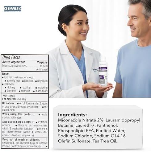 Close up of directions and safety warnings on the back label of Azolen Antifungal liquid wash.