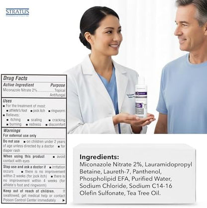 Close up of directions and safety warnings on the back label of Azolen Antifungal liquid wash.