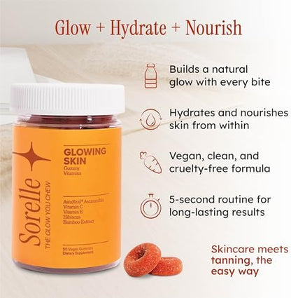 Sorelle Beauty oral tanning gummies close up showing the clean antioxidant formula texture