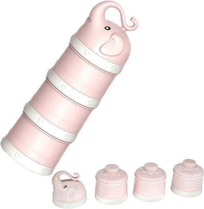 IENYPA baby milk powder formula dispenser pink front view showing stackable three layer design with cartoon elephant top cover