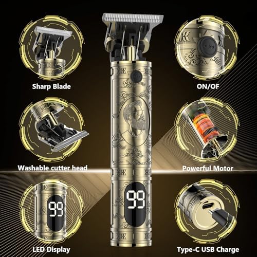Ergonomic handle detail of the professional mens beard trimmer with power button visible