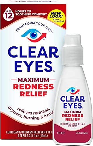 Clear Eyes twin pack fifteen milliliter bottles for dry eye relief.