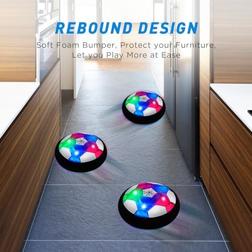 KKONES indoor hover soccer ball flying toy package containing two individual air powered floating balls.