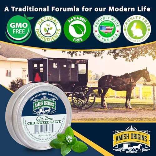 Amish Origins skin disorder healing balm container showing product instructions
