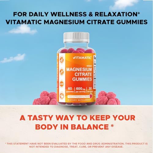 Vitamatic Magnesium Citrate dietary supplement product packaging highlighting bone and nervous system benefits
