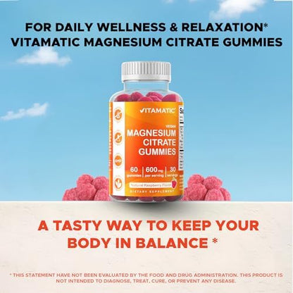 Vitamatic Magnesium Citrate dietary supplement product packaging highlighting bone and nervous system benefits