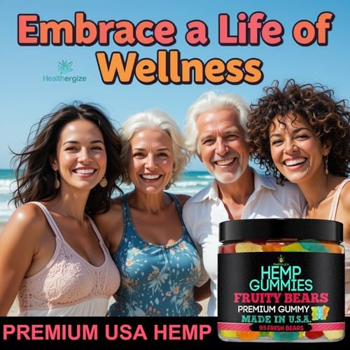Healthergize 95 count hemp gummy bottle packaging