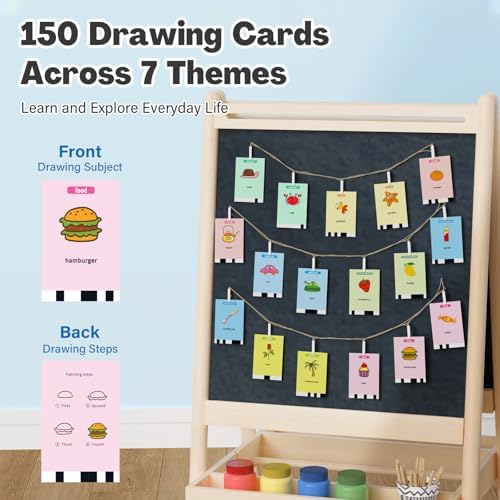 Close up view of the one hundred and fifty educational drawing cards included with the RIVGOT smart toy.