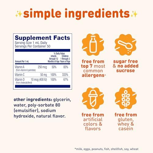 Enfamil infant multivitamin nutritional information panel on packaging