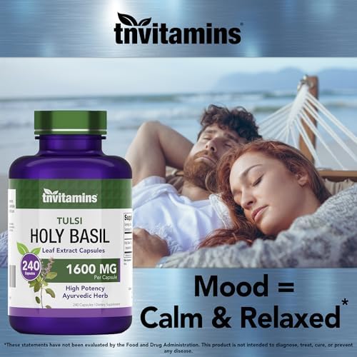 Authentic USA imported Tnvitamins Holy Basil supplement bottle