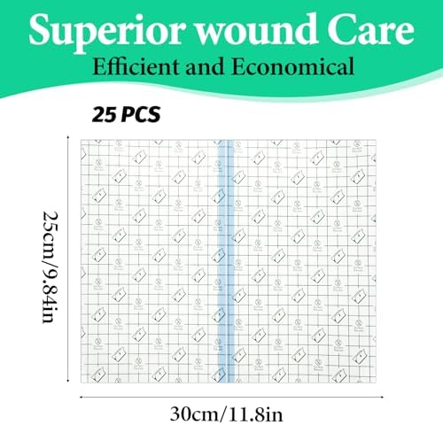 Large 10x12 inch transparent film dressing with non-stick pad for surgical use.
