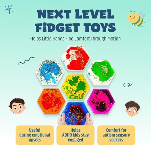 Seven hexagonal sensory fidget mats arranged flat on a classroom floor demonstrating durable soft material.