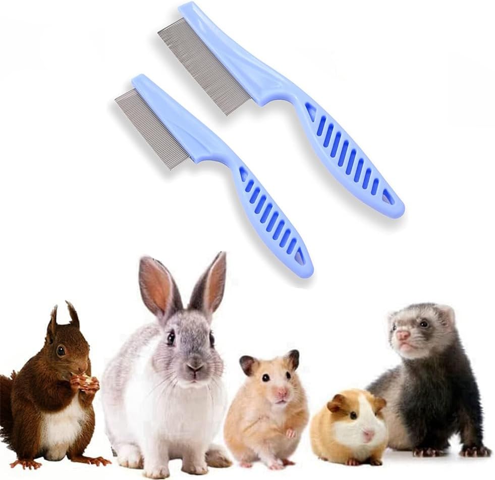 Premium stainless steel fine tooth flea comb package contents for specialized rabbit and rodent care.