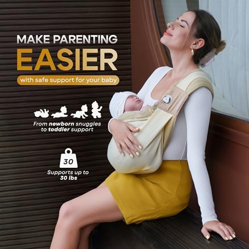 Side profile of the BabieBoo infant carrier highlighting the secure safety buckle and premium nylon fabric texture.