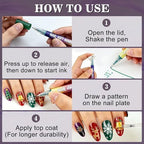 12 colors nail art pens set arranged for DIY manicure display