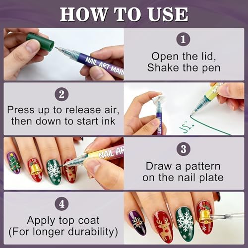 12 colors nail art pens set arranged for DIY manicure display