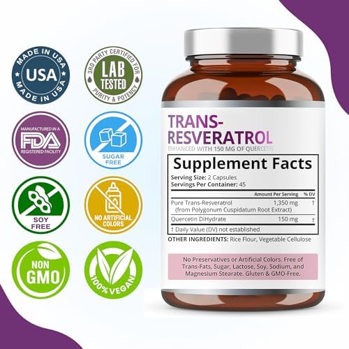 Purity Labs supplement bottle next to organic quercetin highlight badge