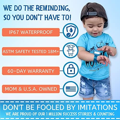 Toddler potty reminder watch in blue featuring flashing lights and pre set timer buttons