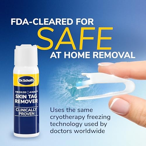 Side view of Dr. Scholl's Skin Tag Remover 8 treatments box showing FDA-cleared labels.