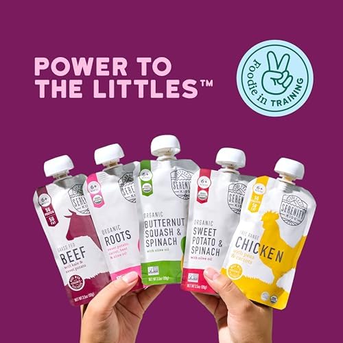 Variety pack of Serenity Kids organic baby food pouches