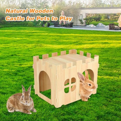 BWOGUE Large Wooden Rabbit House and Hideouts Bunny Castle Detachable Small Animal Play Hideaway Rabbit Hideout Cage Accessories for Indoor Adult Rabbit Guinea Pig Chinchilla Habitat - Image 7