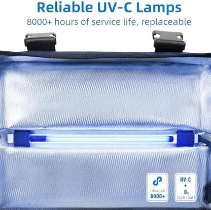 Top view of portable UV sanitizer box with viewing window
