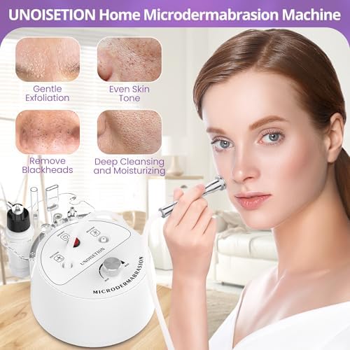 UNOISETION 3 in 1 dermabrasion facial machine with nine interchangeable diamond tips displayed