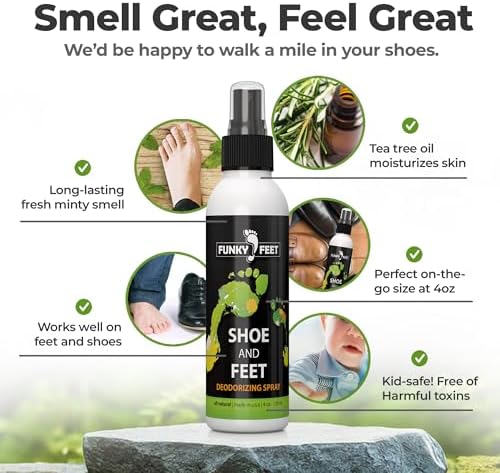 Funky Feet 120ml bottle showing application for sneakers and boots.