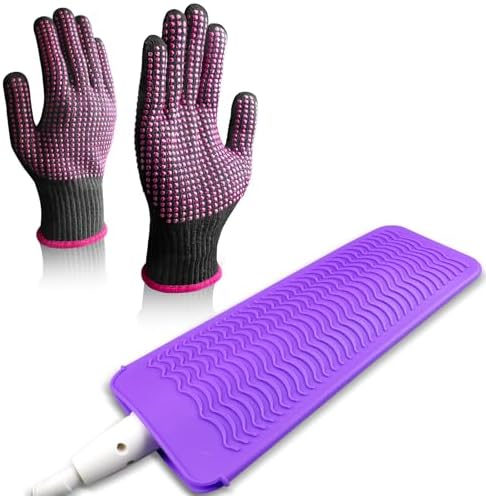 Two pieces of black heat resistant gloves with silicone bumps for hair straightener grip