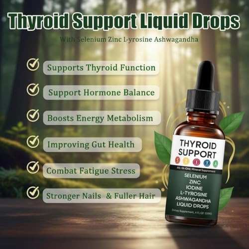 Kindled liquid thyroid supplement label details highlighting selenium zinc and iodine ingredients.