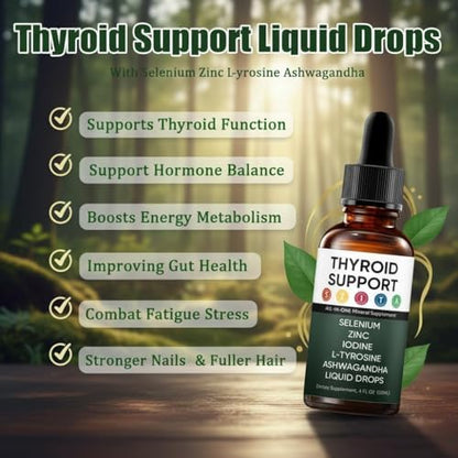 Kindled liquid thyroid supplement label details highlighting selenium zinc and iodine ingredients.