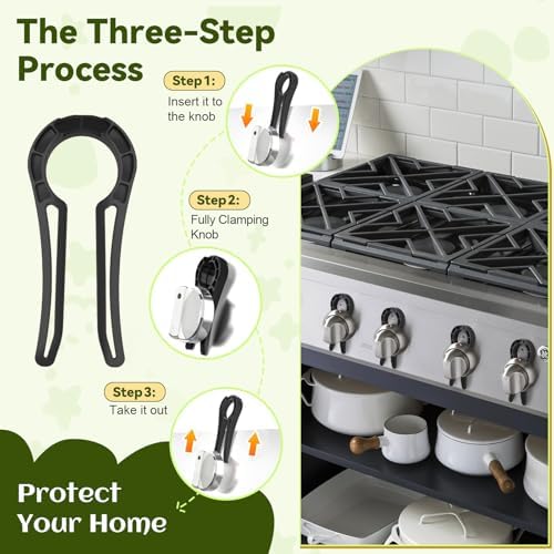 Close up of black gas stove knob safety cover for pets