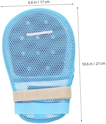Blue anti-scratch patient restraint gloves with 3D mesh fabric detail.