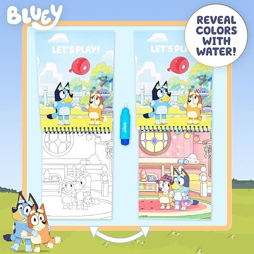 Reusable water reveal activity pages with colorful backyard play scenes drying back to white.