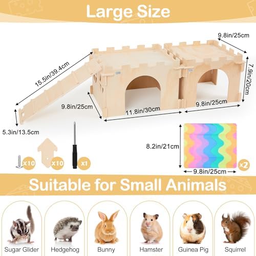 Guinea Pig Hideout, Guinea Pigs House with Stairs and Mats Extra Large Guinea Piggy Castle Detachable Hideouts for Small Animals Wooden Guinea Pig Habitats with Multiple Doors and Windows - Image 7