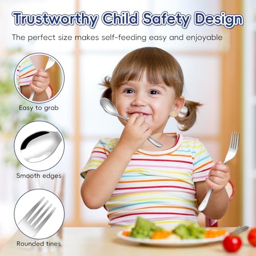Toddler using Ititt stainless steel spoon for independent eating