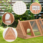 Rabbit Hutch, Small Chicken Coop Outdoor A-Frame Quail Cage with 2 Door & Run Cage Wooden Triangle Quail Hutch with Ventilating Wire Poultry Hutch for Small Animal (Wood) - Image 4